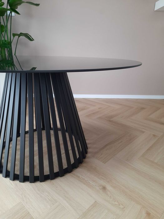 OKRĄGŁY Stół Szklany Loft Industrialny średnica 140 cm 8 osób Czarny