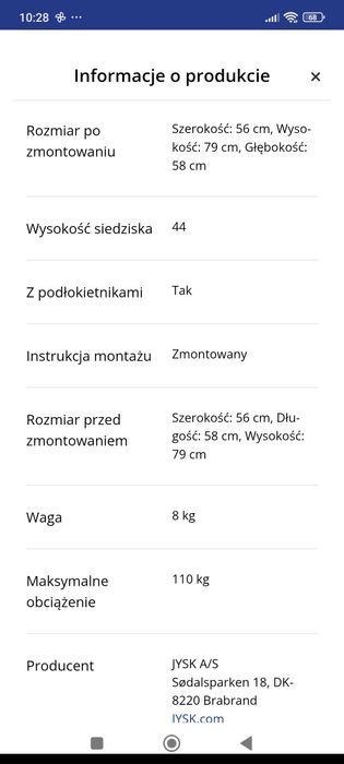 Krzesło jysk. Cena za sztukę