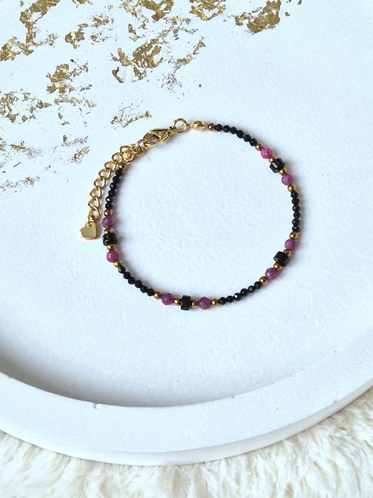 Bransoletka handmade z kamieni turmalin rubin  + pierścionek  gratis