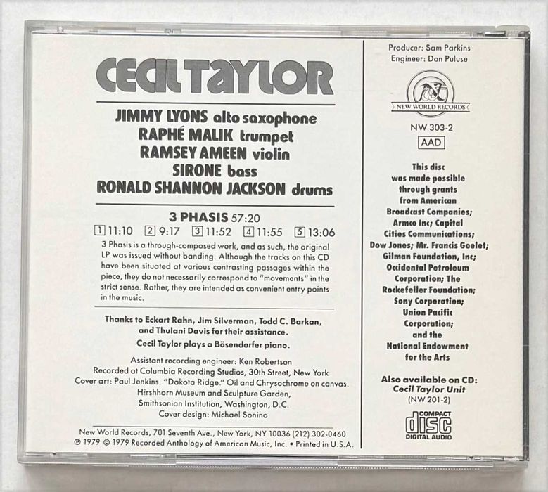 CD_CECIL TAYLOR, 3 Phasis. Muito estimado, como novo.