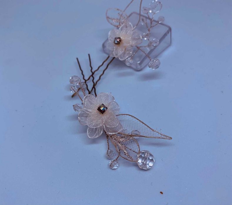 wsuwka kwiat tiul kryształki ślub boho rękodzieło artystyczna hit