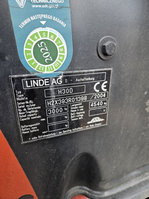 Wózek linde h 30 silnik VW wolny maszt triplex!