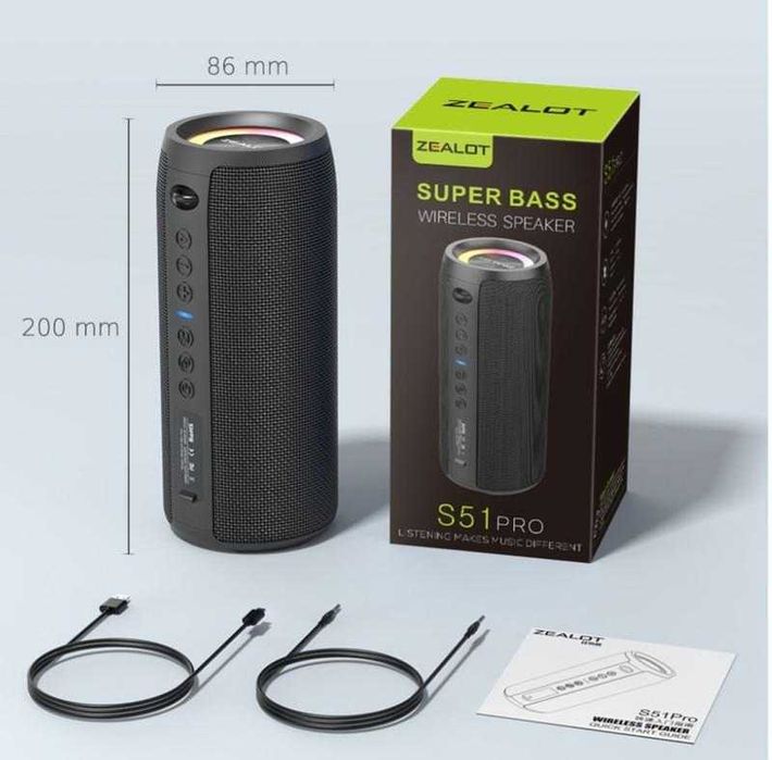 Портативна Bluetooth колонка ZEALOT S51 Pro, IPX6, BT5.2, AUX, USB.