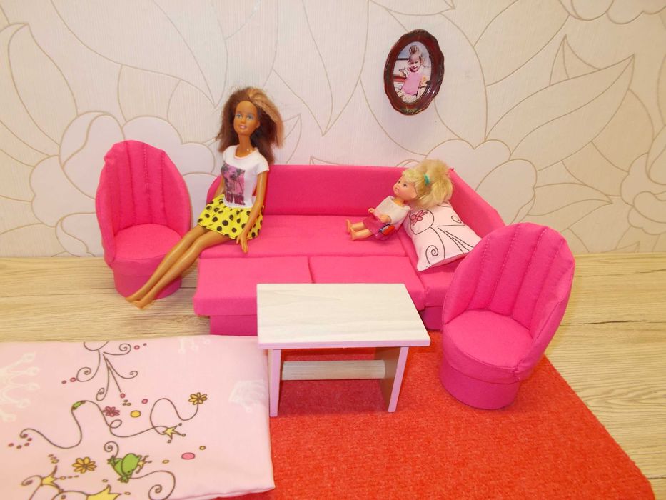 mebelki dla lalek typu barbie kanapa fotele pufy stolik