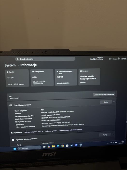 MSI Cyborg 15 A12V | i5 / RTX 4050 | 16GB RAM | Gamingowy