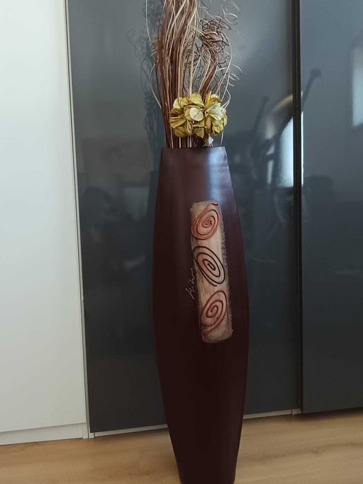 Vaso Decorativo Alto em louça com Flores Secas