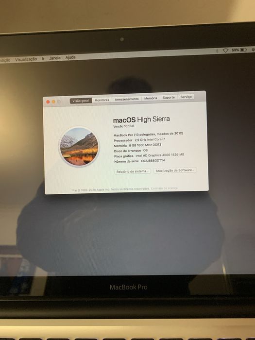 Macbook pro 13”, i7, 8gb ram, disco ssd