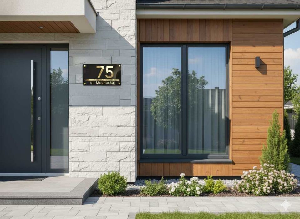 Tabliczka Adresowa 3D – Czarny Połysk + Złote Lustro.  30/20cm