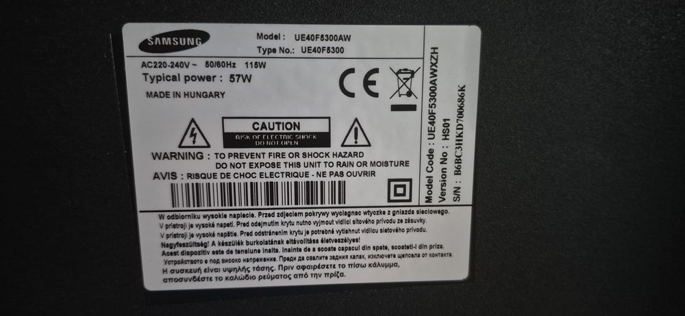 Samsung UE40F5300 nowe podświetlenie,  uszkodzona matryca.