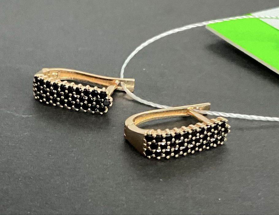 Сережки, золото585, красное, длина 1,7 см, цирконий