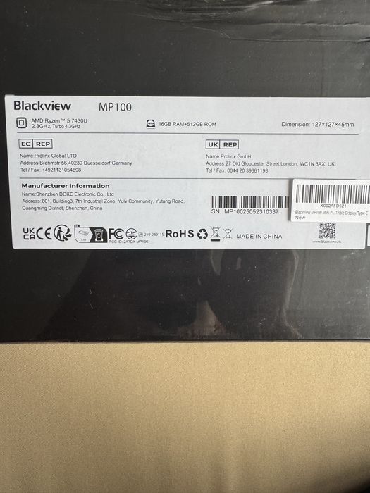 Неттоп Blackview MP100 Ryzen 5-7430U, 16GB, 512GB, Win 11 Pro, Black