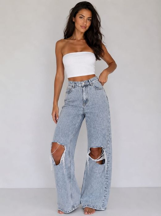 Spodnie jeansy boyfriendy  dziury szerokie nogawki M/L H&M