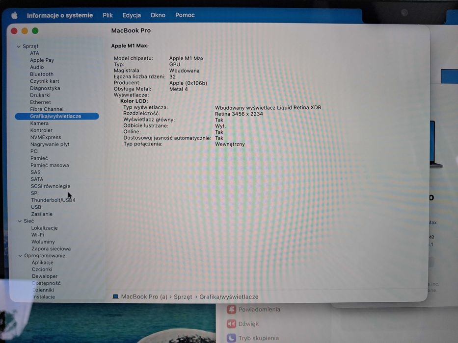 Laptop Apple Macbook Pro M1 Max 2021 16,2" 64 GB / 1 TB 32 rdzenie GPU