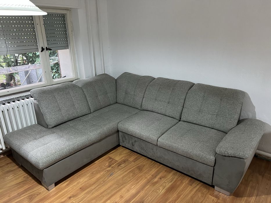 Duży Narożnik Sofa Szara z Funkcja Spania 200x250
