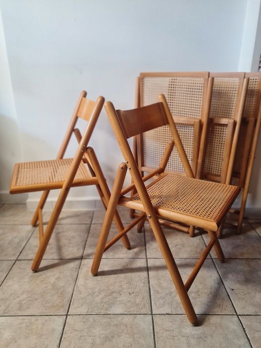 Krzesło składane z rattanową plecionką,vintage design lata 70-80,mid-c
