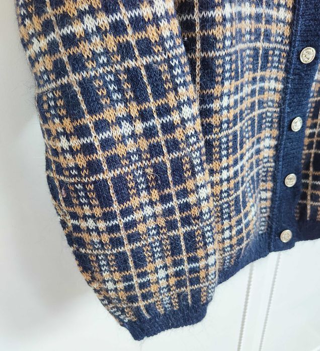 Sweter kardigan vintage M 38 Edinburgh moher wełna krata retro