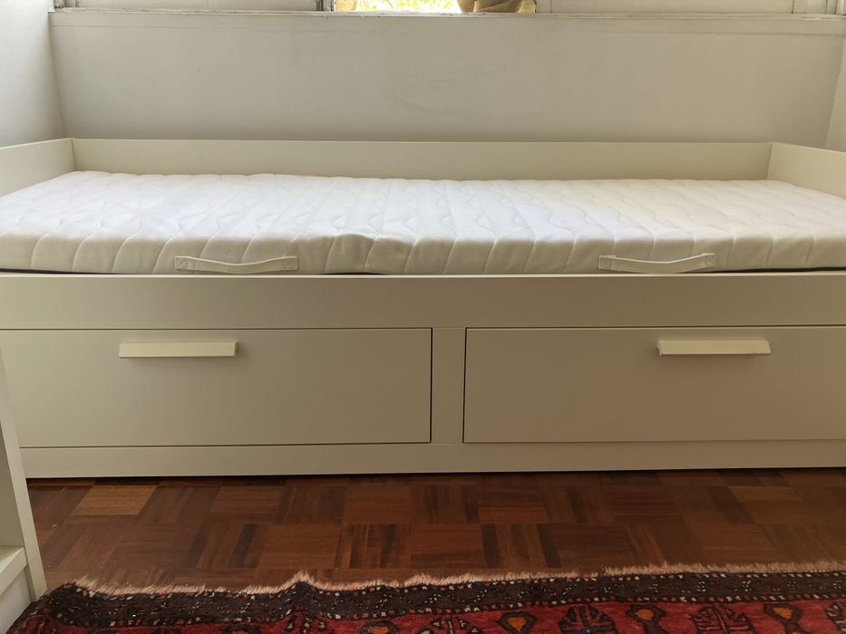 BRIMNES Cama individual c/2 gav, branca, 80x200 e colchão Sultan