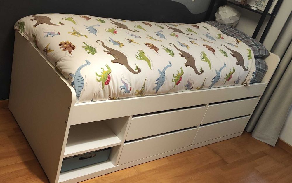 SLÄKT Cama individual com gavetas (90x200 cm) + Colchão