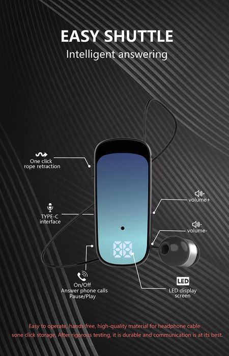 Auriculares Bluetooth com fio retrátil