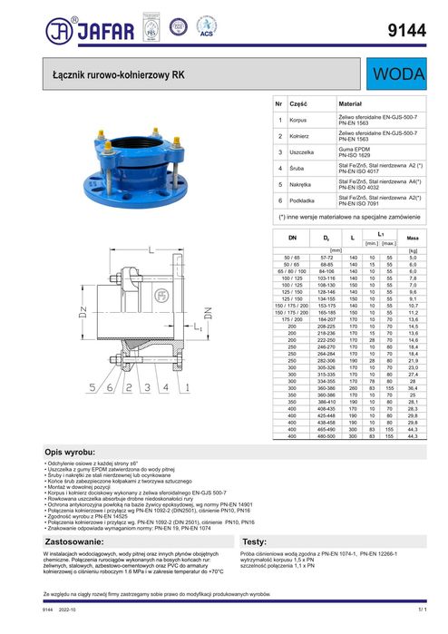 Łącznik rurowo-kołnierzowy, RK