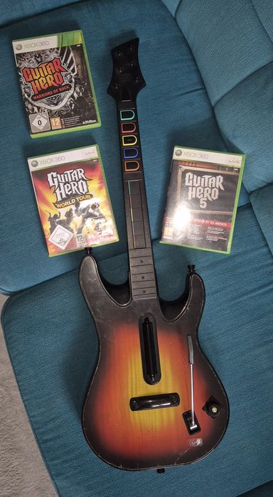 Zestaw, Xbox 360, gitara guitar hero, 3 gry