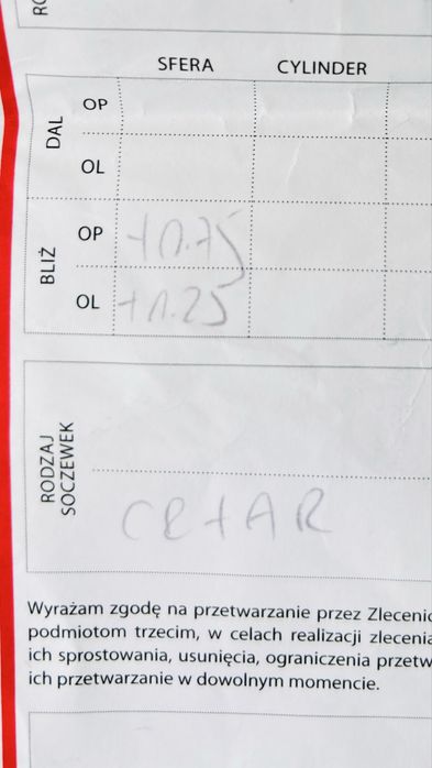 Okulary OP+0.75   OL+1.25