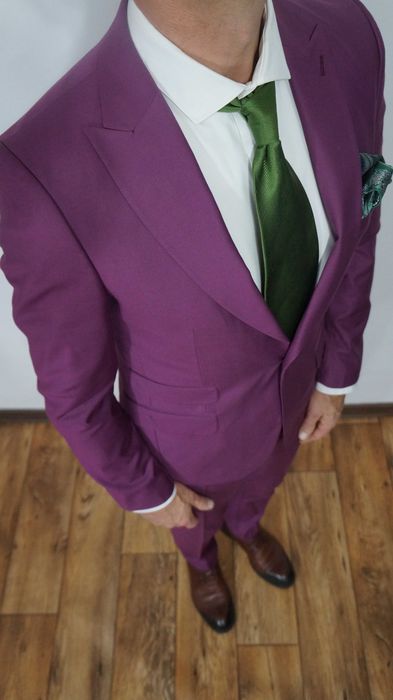 Garnitur Trzyczęściowy Reginald Wełna Rozmiar 46/SFioletowy Slim Fit