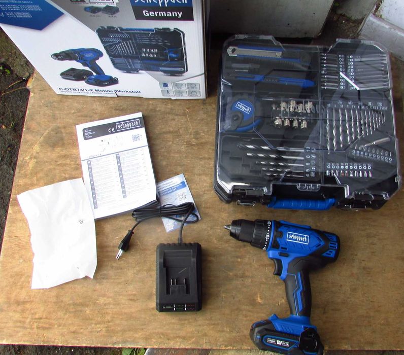 Шуруповерт акумуляторний з кейсом та інструментами Scheppach(Німеччина