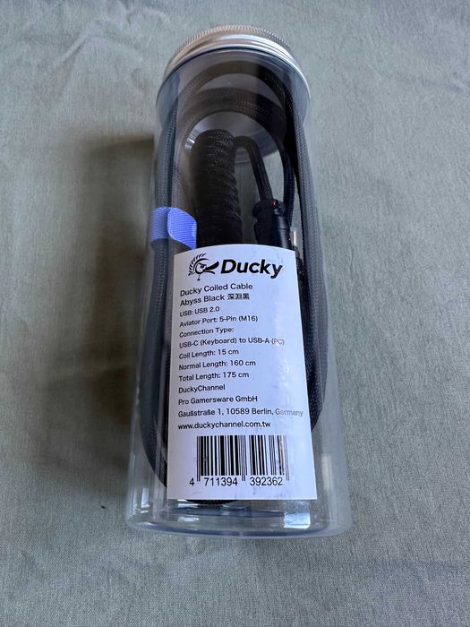 Cabo Coiled Ducky Phantom Black V2 USB Type A Type C 1.8m novo selado