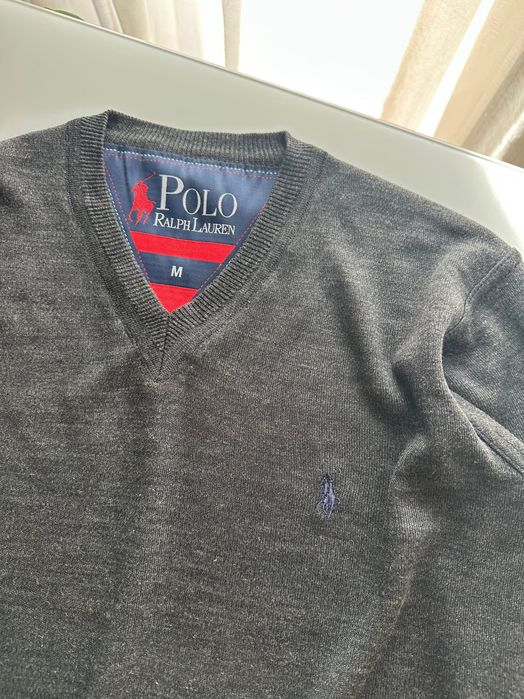 темно-сірий чоловічий вовняний светр поло Polo Ralph Lauren M/L розміру