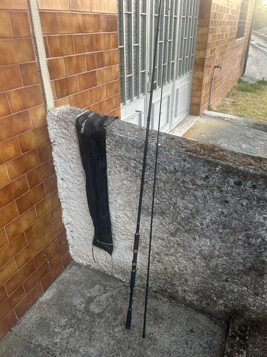 Cana de pesca daiwa spinning carbono + carreto vega + amostras