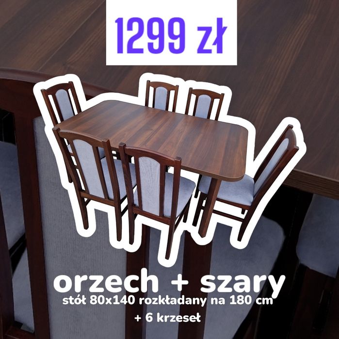 Nowe: Stół rozkładany + 6 krzeseł,  orzech + cappuccino , dostawa PL