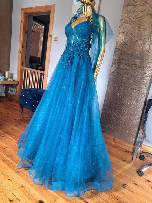 Zjawiskowa suknia na studniówkę Paradis Glamour Blue Emerald R40. Pols