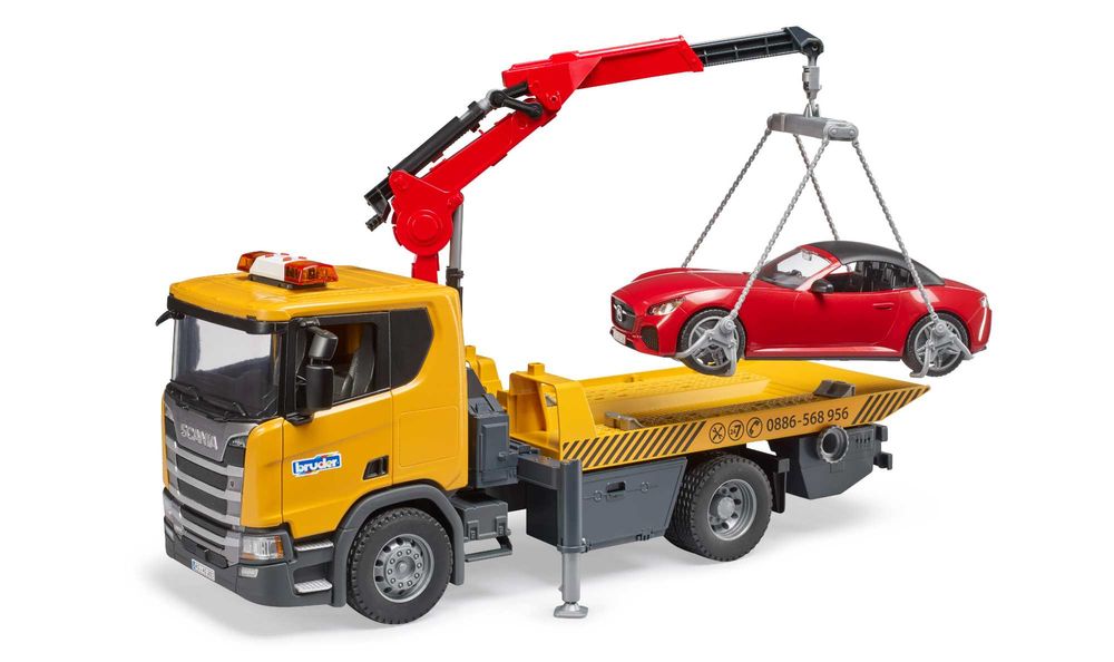 Евакуатор Bruder Scania Super 560R з краном та машинкою Roadster,03552