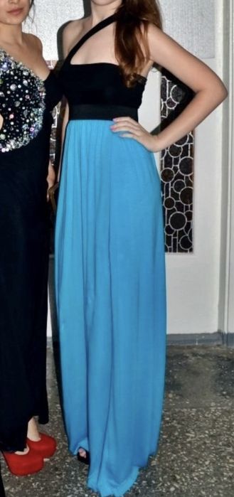 Платье в пол черное с голубым