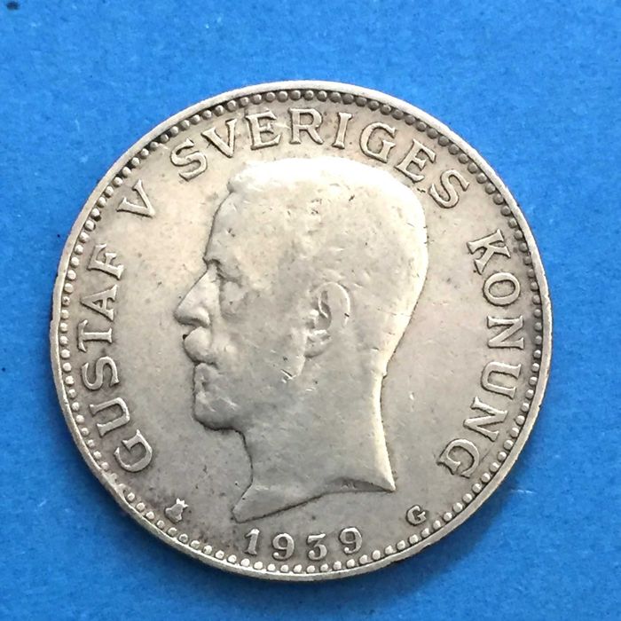 Suécia 1 Coroa 1939-G - Rei Gustavo V, prata