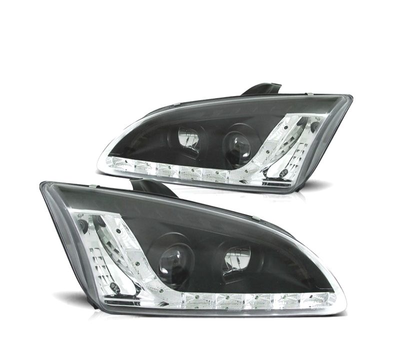 FARÓIS FORD FOCUS 04-08 LUZ DIURNA LED FUNDO NEGRO