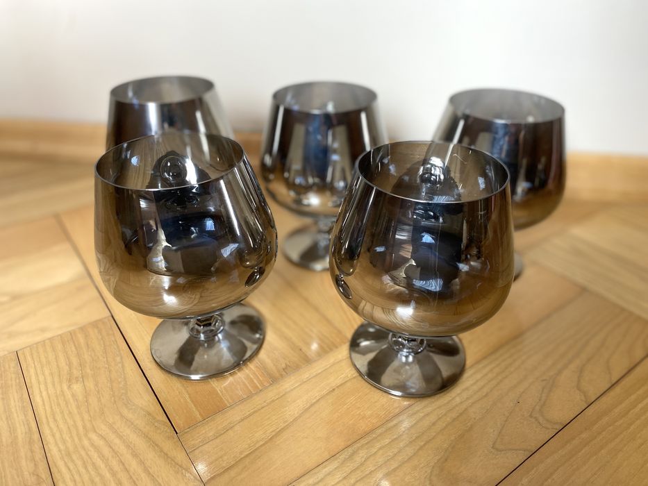 Kielichy szklanki kieliszki puchary pucharki PRL srebrne lustrzane