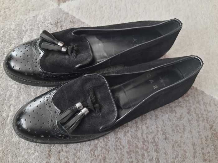 Mokasyny Cara czarne oksfordki skóra naturalna r.39 25,5cm