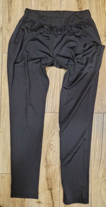 ELeganckie czarne spodnie Haremki z koronka xl