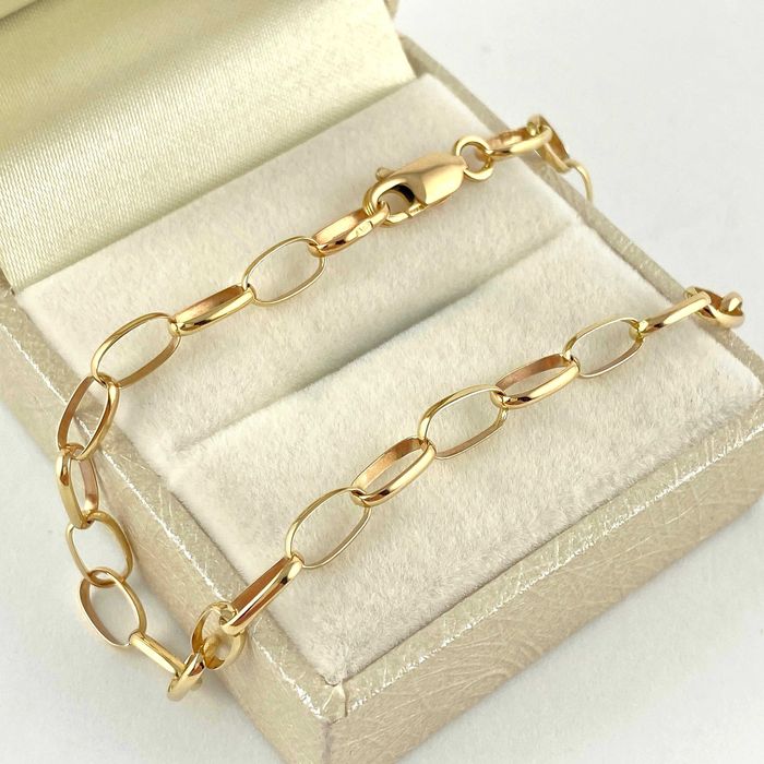 Supermodna ZŁOTA bransoletka OWALNE ogniwa PRÓBA 585 (14K) dł. 19 cm 2,91g