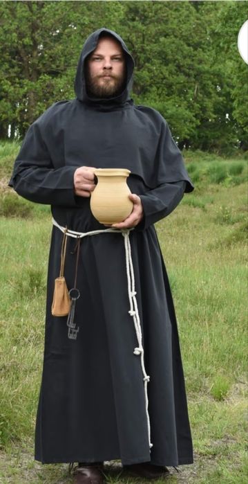 Szata mnicha z kapturem strój LARP z sznurkiem – Brąz L/XL