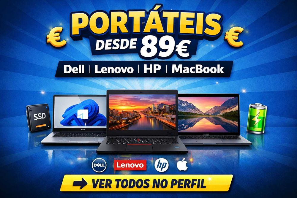 Portáteis desde 89€ | Dell, Lenovo, HP, MacBook | Garantia 180 Dias