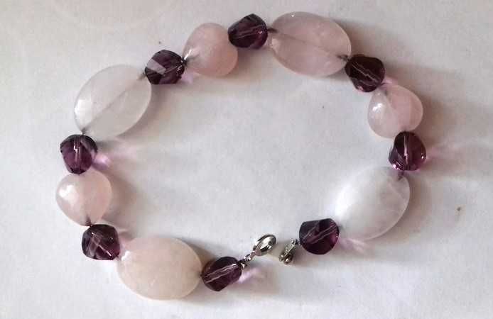 Bransoletka -kwarc różowy i ametyst