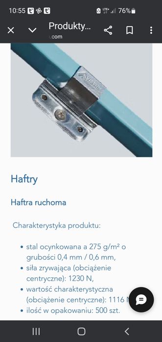 Harfa ruchoma uchwyt do blachy na rąbek stojący nierdzewny