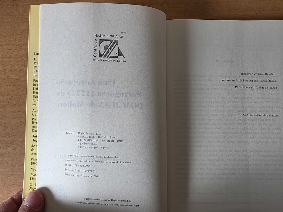 Livro "Comédia Intitulada O Convidado de Pedra ou D. João Tenório"