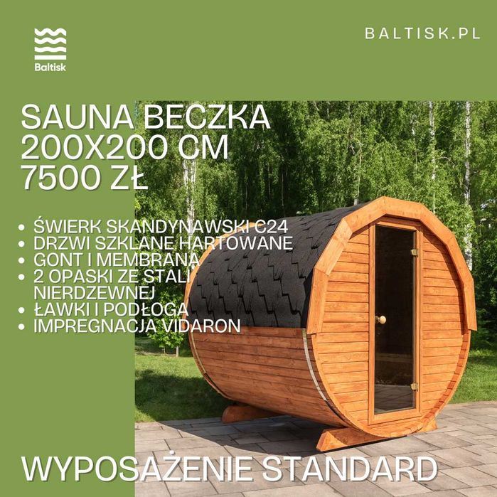 Sauna ogrodowa, Beczka Ruska, Bania 200cm - możliwość konfiguracji