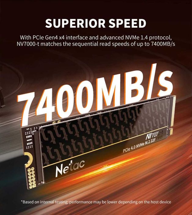Диск SSD Netac NV7000-t 1TB NVMe 2280 PCIe 4x4 7400MB/s ссд PC PS5