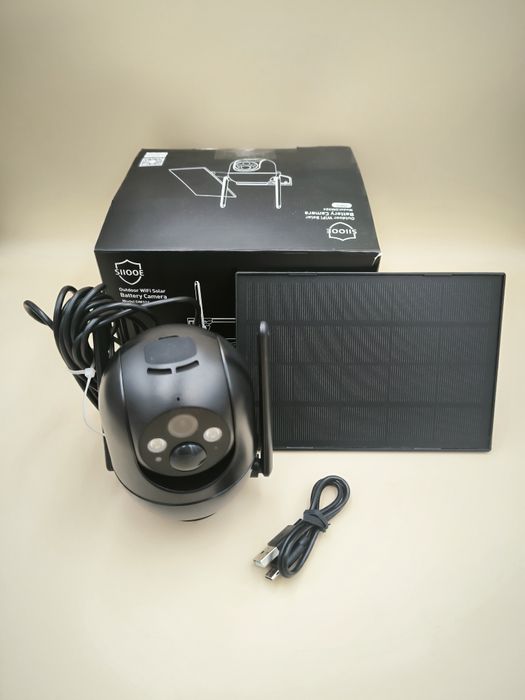 Kamera solarna WiFi 2K Zewnętrzna 360° PTZ AI Alarm Nocny IP66 czarna