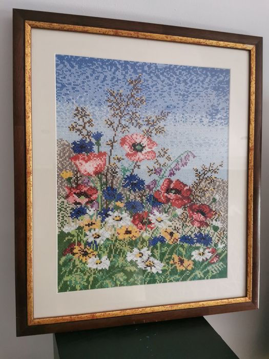 Obraz haftowany kwiaty polne